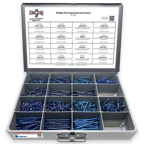 Boltsandnuts.Com Phillips Flat Head Concrete Screws Assortment - 765 PCS Assortment Kit #373 - main